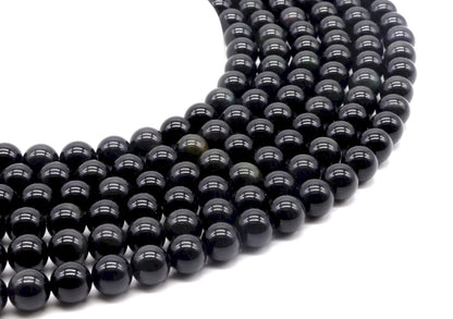 Perles Obsidienne Noire Dorée sur fil