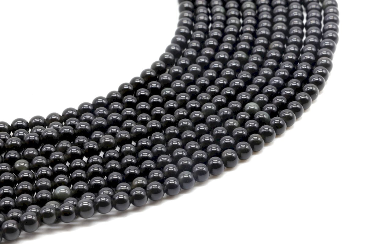 Perles Obsidienne Noire Dorée sur fil