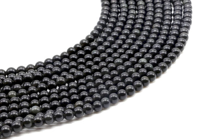 Perles Obsidienne Noire Dorée sur fil