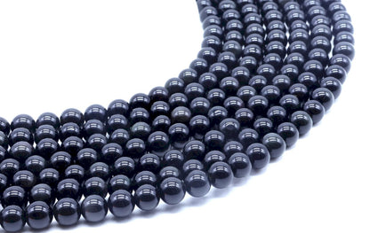 Perles Obsidienne Noire Dorée sur fil