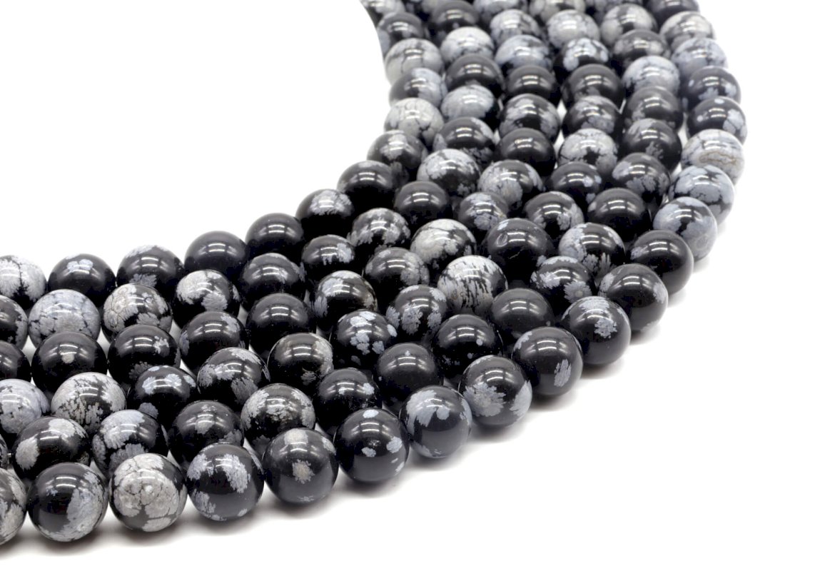 Perles Obsidienne Neige sur fil