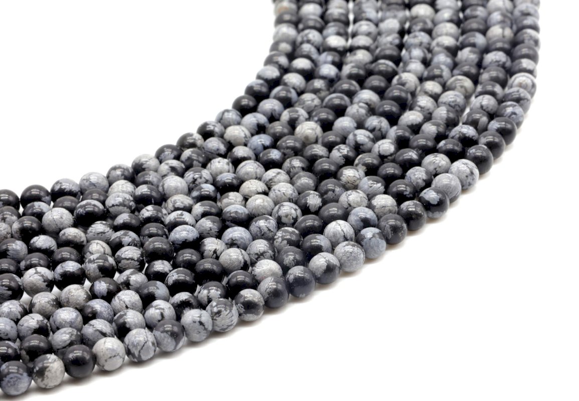Perles Obsidienne Neige sur fil