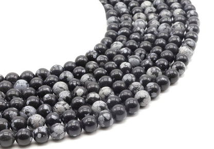 Perles Obsidienne Neige sur fil