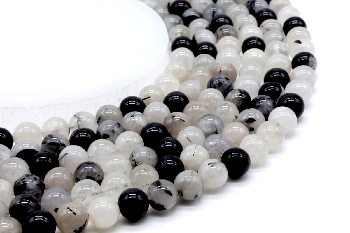 Perles Quartz Tourmaline sur fil