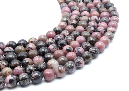 Perles 'Black Line' Rhodonite sur fil