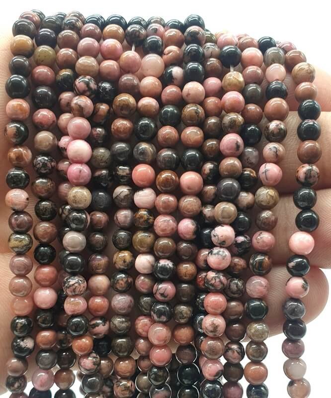 Perles 'Black Line' Rhodonite sur fil