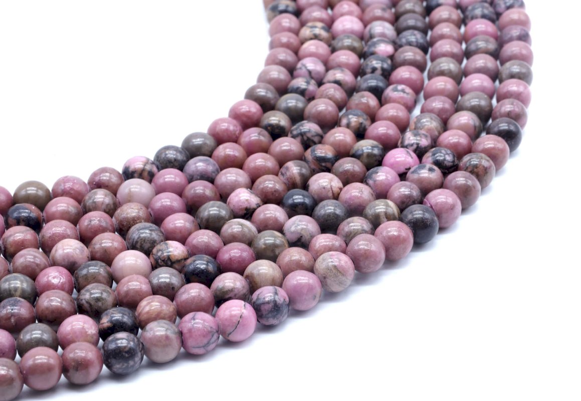 Perles 'Black Line' Rhodonite sur fil