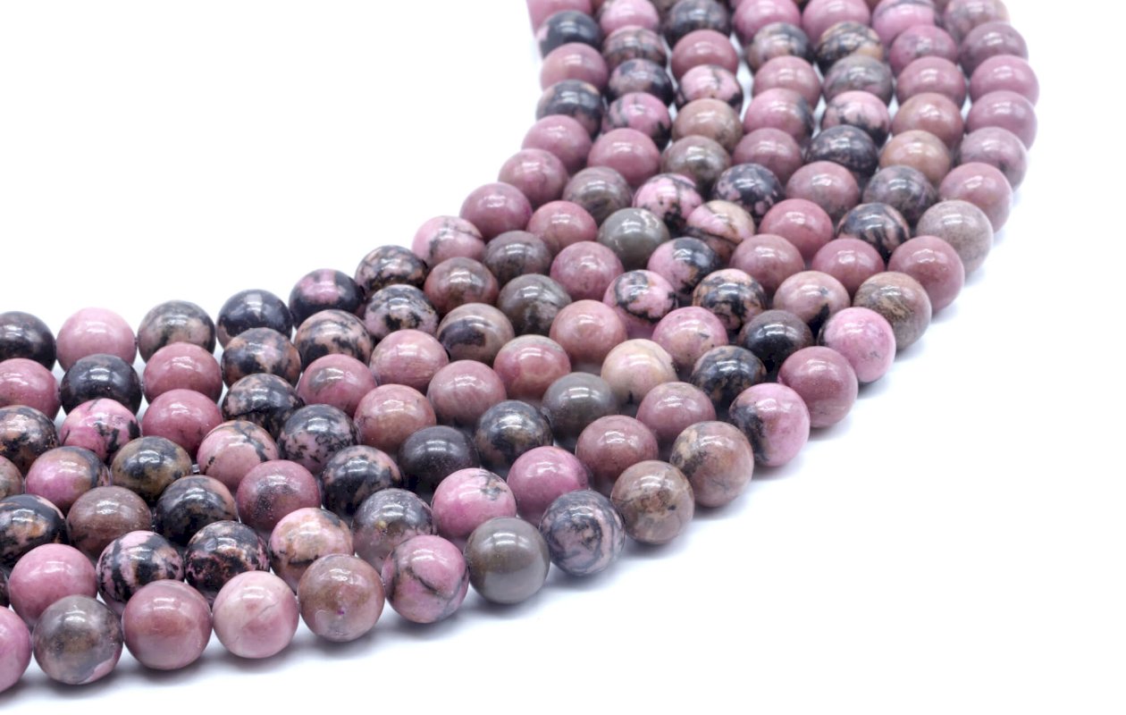 Perles 'Black Line' Rhodonite sur fil