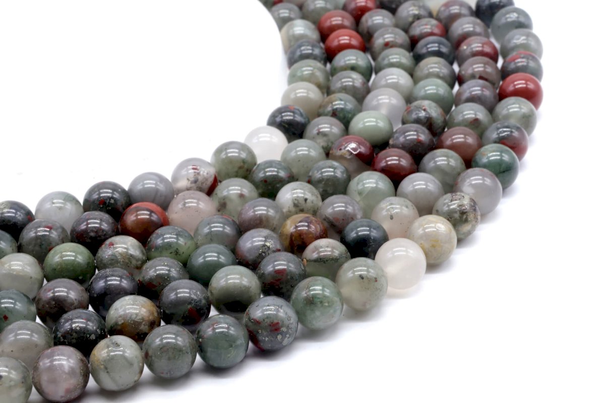 Perles Jaspe Héliotrope Africaine sur fil