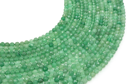 Fils de perles rondes facettées en aventurine verte aux nuances de vert variées
