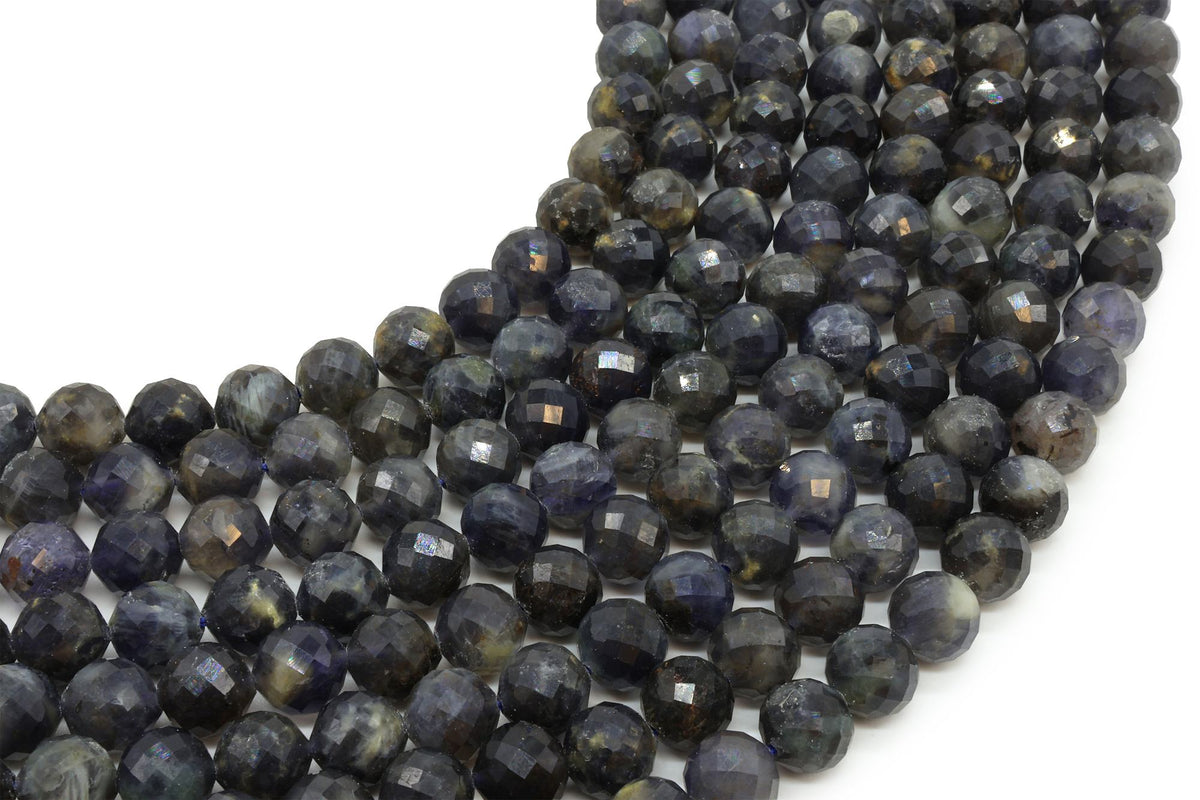 Perles facettées Cordiérite sur fil — 8 mm