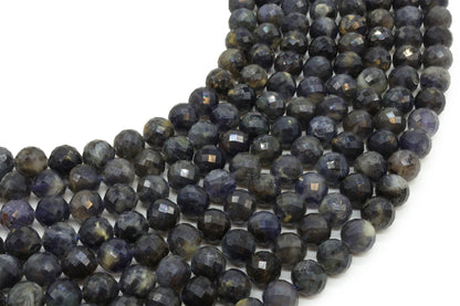 Perles facettées Cordiérite sur fil — 8 mm