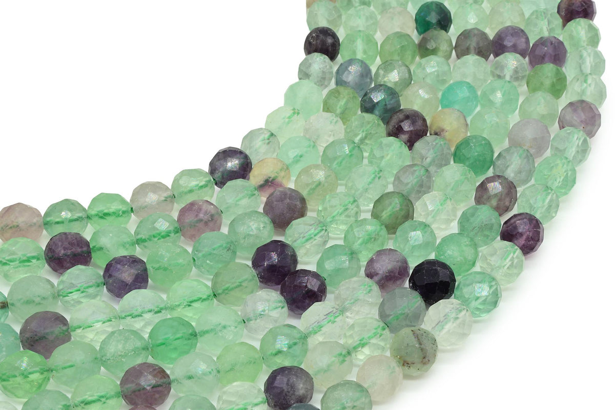 Perles facettées Fluorite Multicolore sur fil — 8 mm