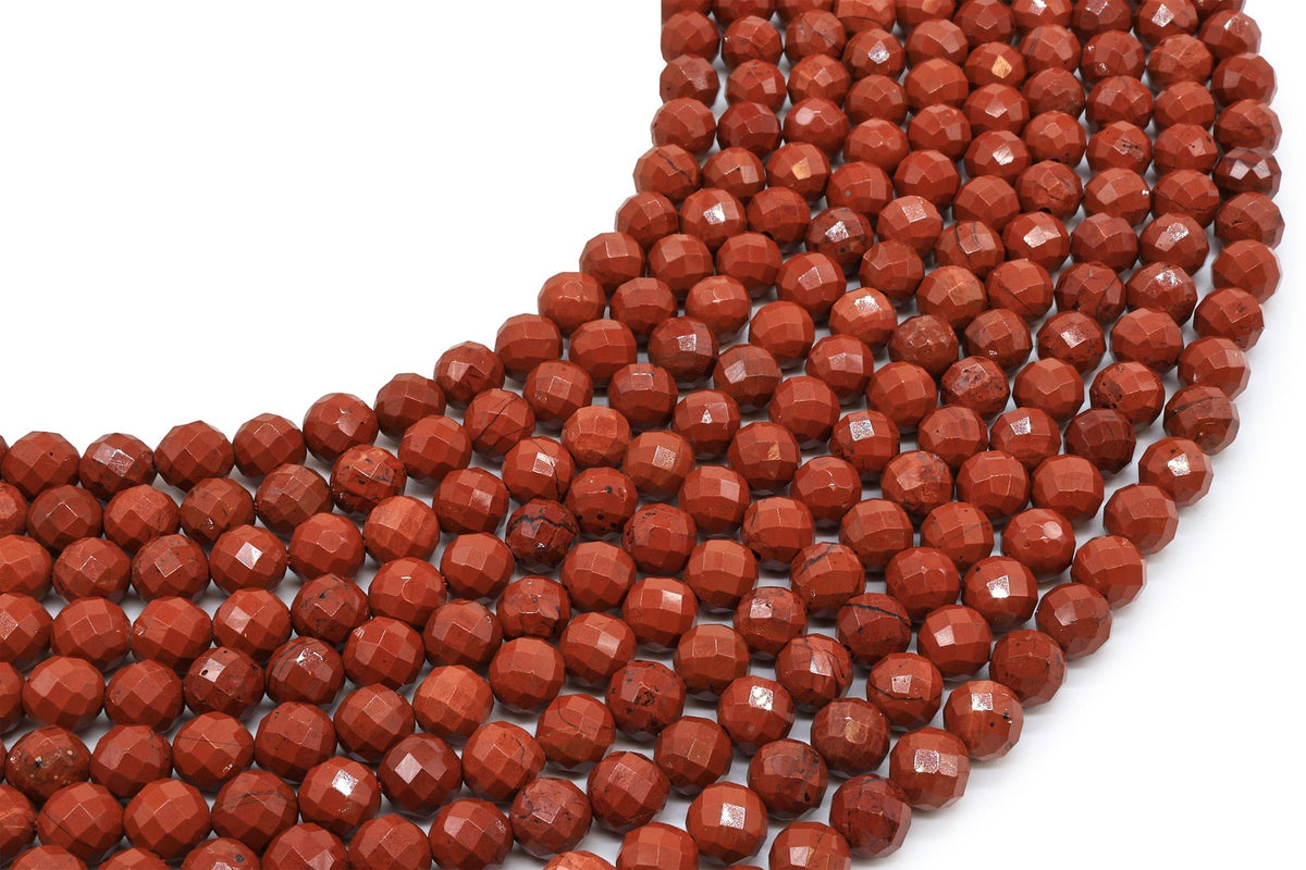 Perles facettées Jaspe Rouge sur fil — 6 mm