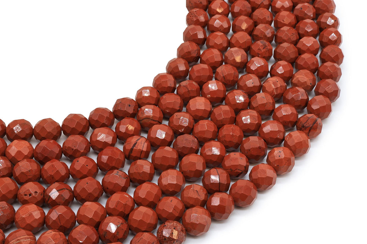 Perles facettées Jaspe Rouge sur fil — 8 mm
