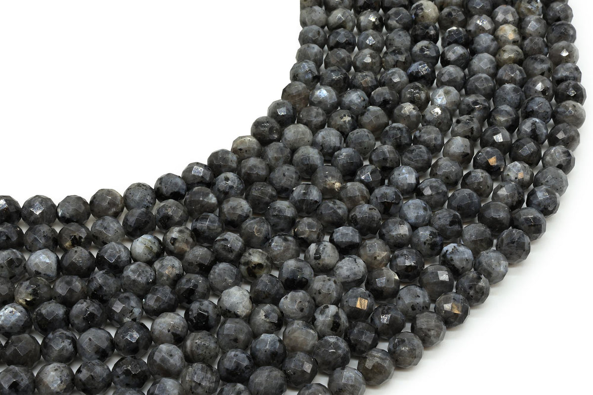 Perles facettées Larvikite sur fil — 6 mm