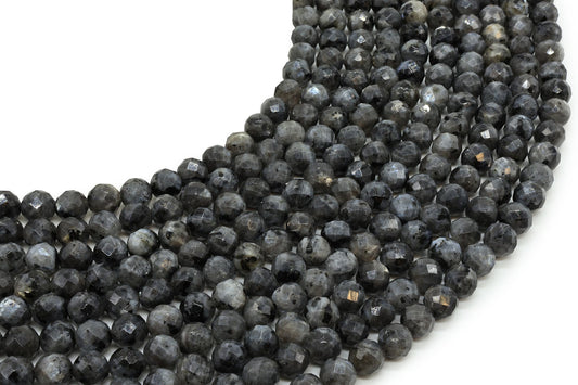 Perles facettées Larvikite sur fil — 6 mm