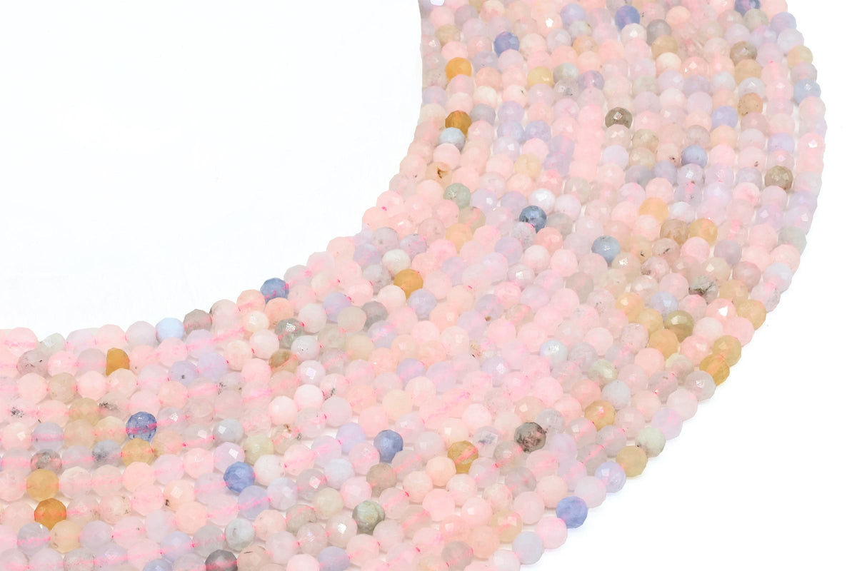 Perles facettées Morganite sur fil — 4 mm