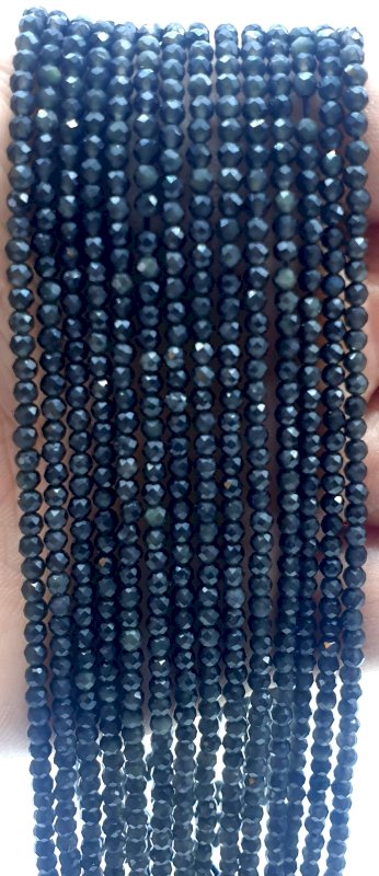 Perles facettées Obsidienne Noire 3mm sur fil 38cm
