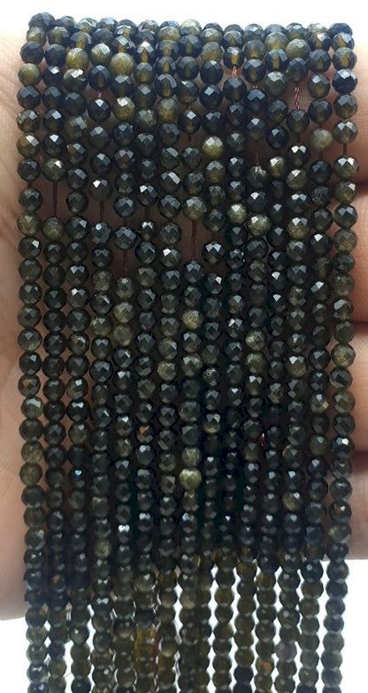 Perles facettées Obsidienne Dorée sur fil