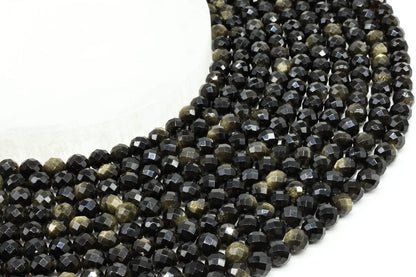 Perles facettées Obsidienne Dorée sur fil