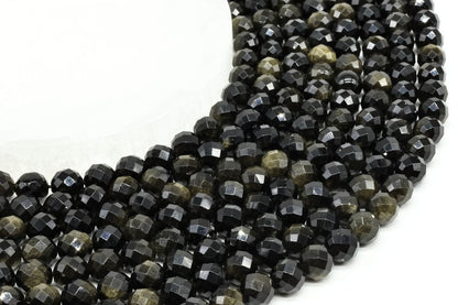 Perles facettées Obsidienne Dorée sur fil