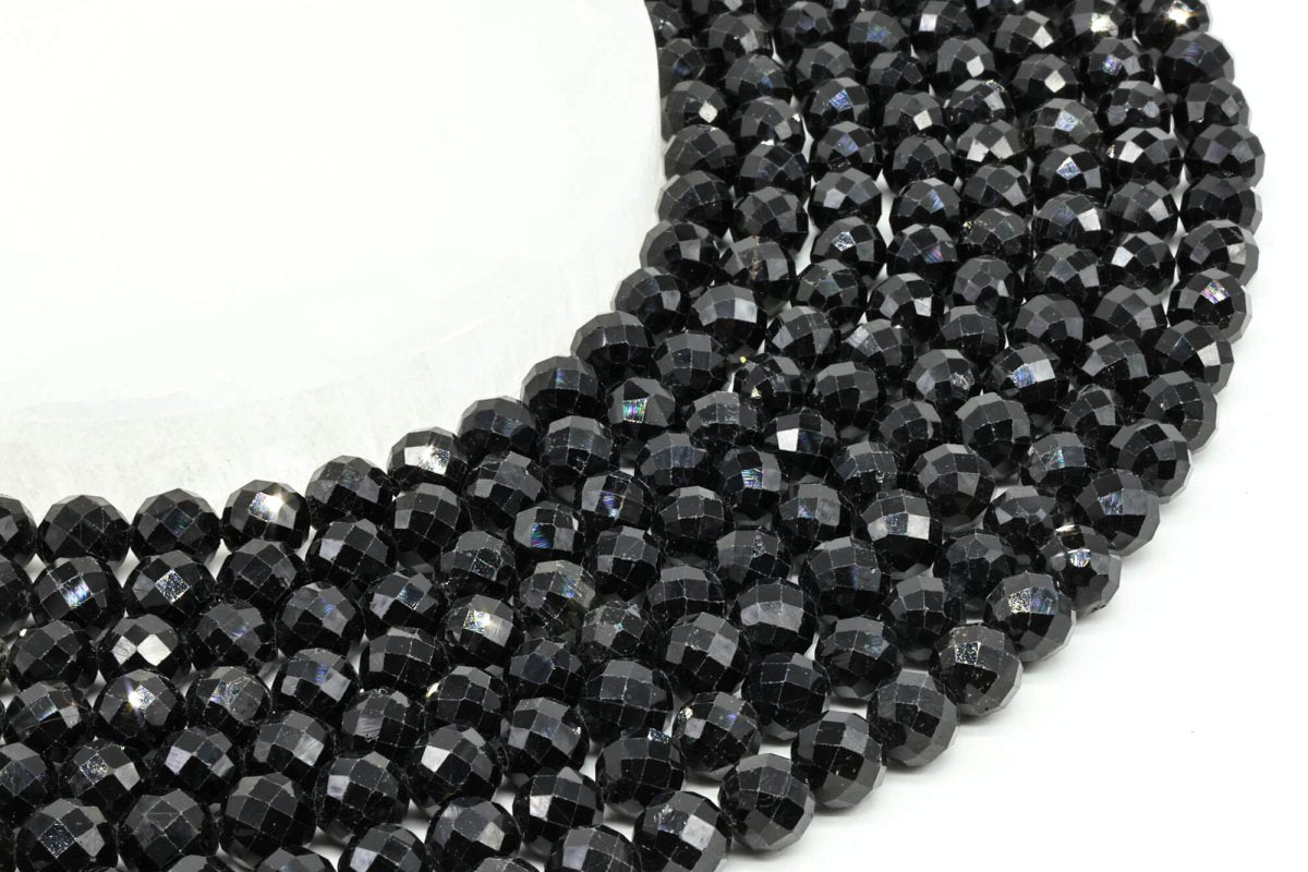 Perles facettées Tourmaline Noire 8mm sur fil 38cm