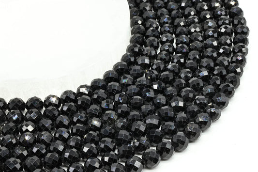 Perles facettées Tourmaline Noire 8mm sur fil 38cm