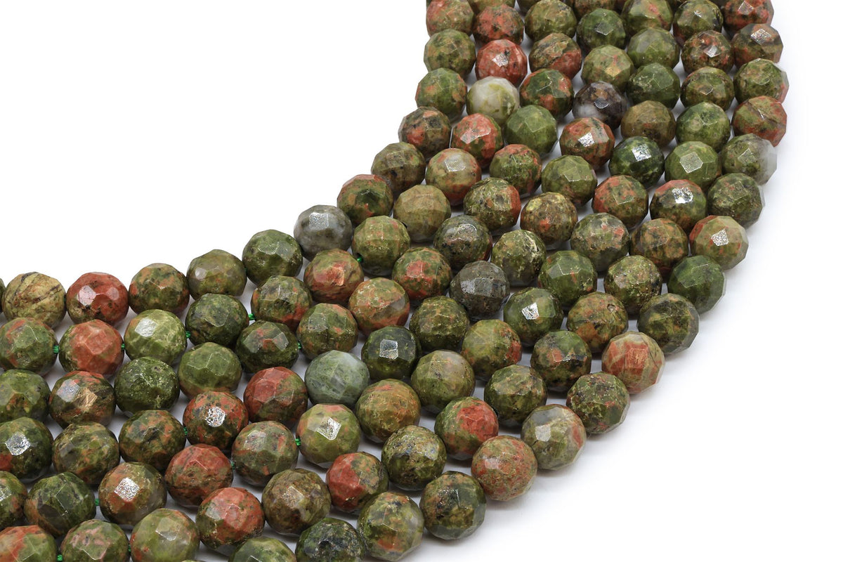 Perles facettées Unakite sur fil — 8 mm