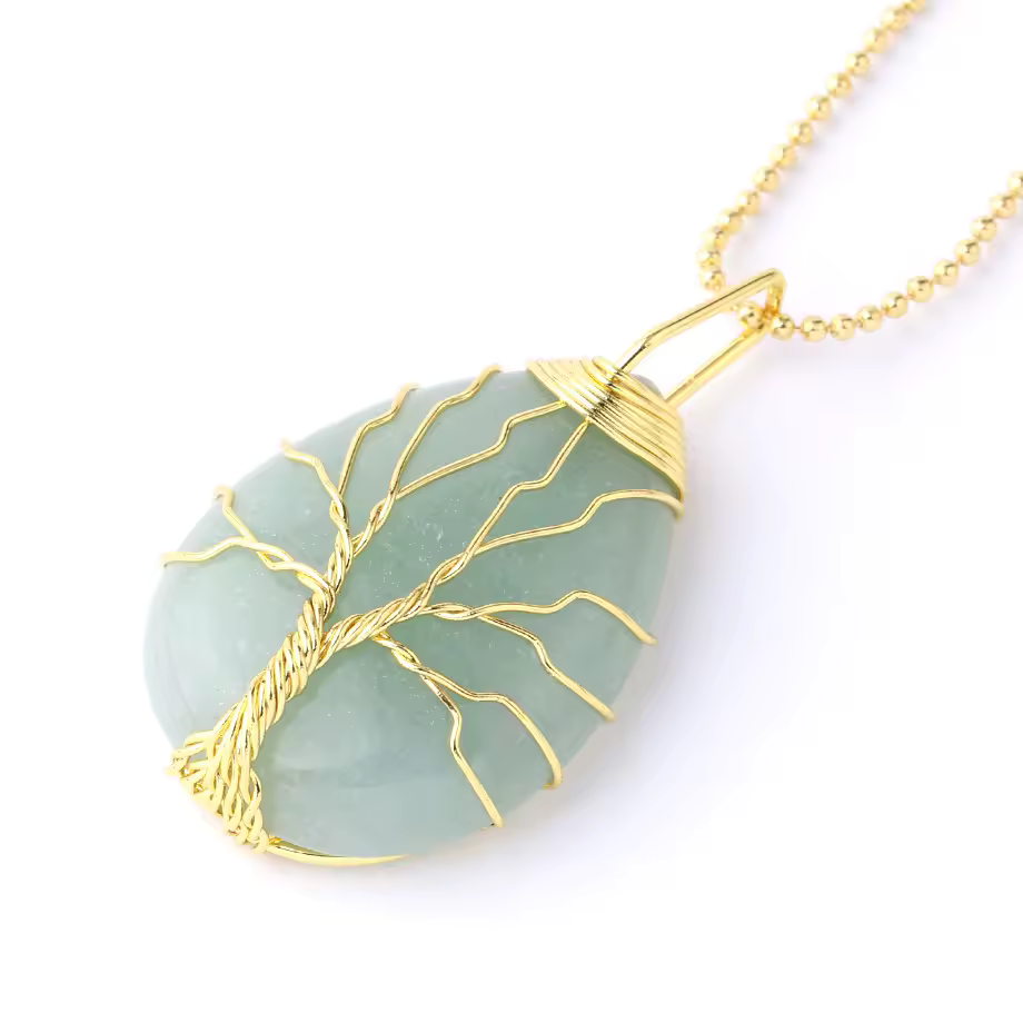 Pendentif naturelle Arbre de vie tressé - Goutte d'eau Dorée