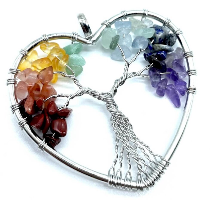 Pendentif Arbre de Vie 7 Chakras Coeur 3cm - Plaqué Argent