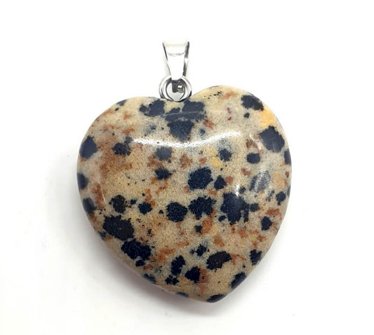 Pendentif Coeur Jaspe Dalmatien 2.5cm