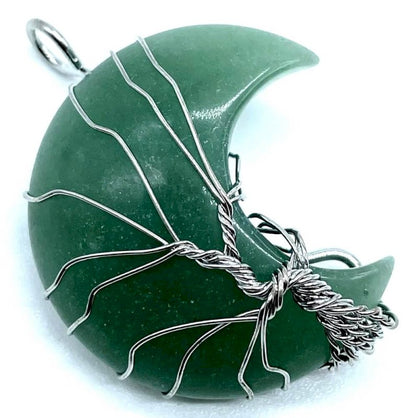 Pendentif Lune Arbre de Vie 3,5 cm — Aventurine Verte