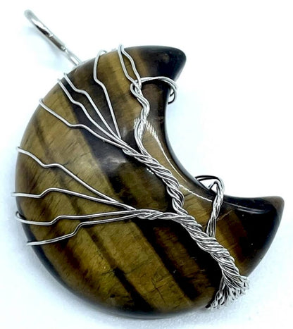 Pendentif Lune Arbre de Vie - Oeil de Tigre 3.5cm