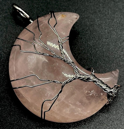 Pendentif Lune Arbre de Vie 3,5 cm — Quartz Rose