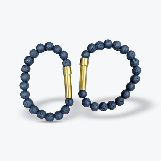 Bracelet en Pierre de Lave Naturelle – Perles rondes 8 mm – Fermoir acier inoxydable doré