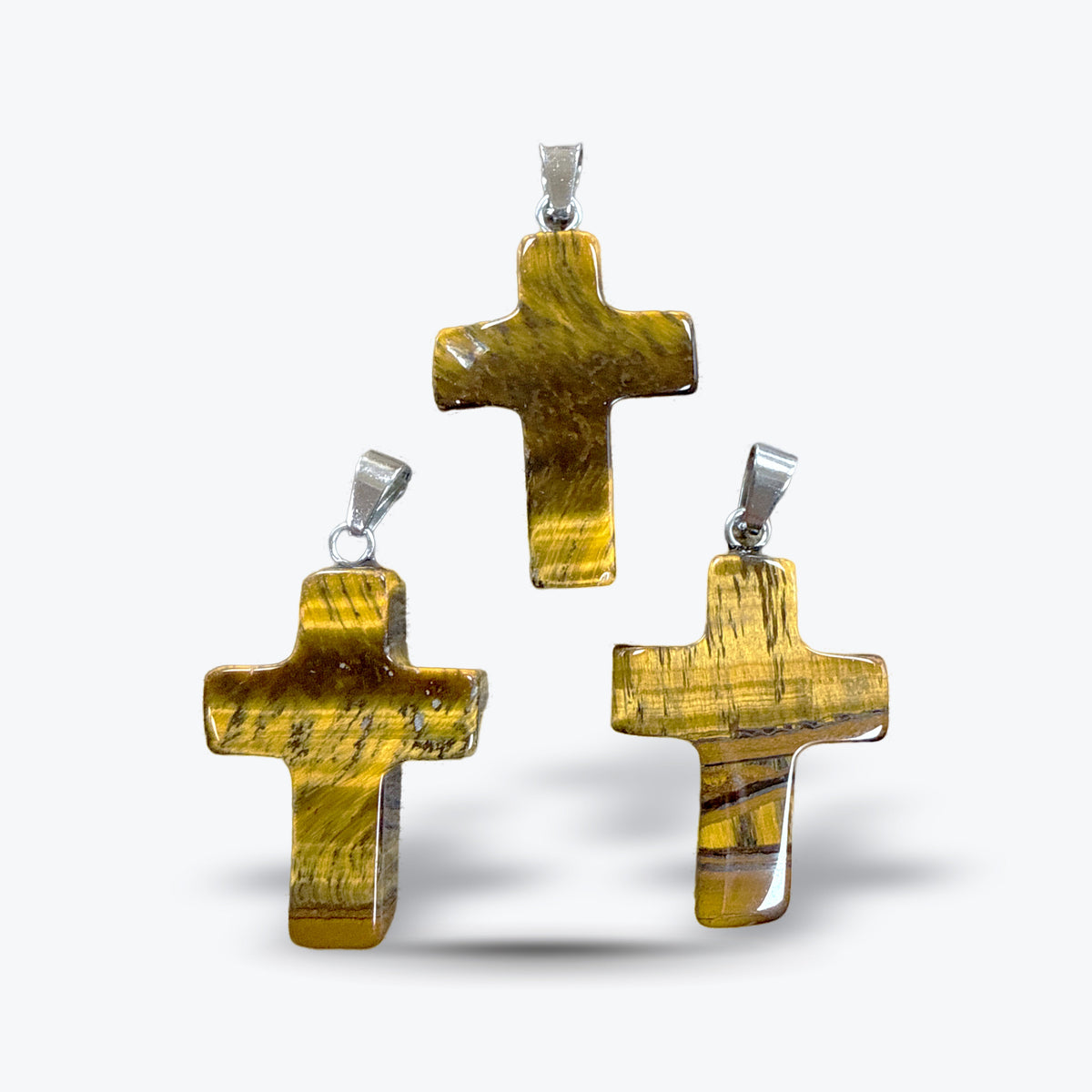 Pendentif Croix en Pierre Naturelle Polie, 15 pierres au choix, bélière et chaîne | 1,8x2,5x4cm