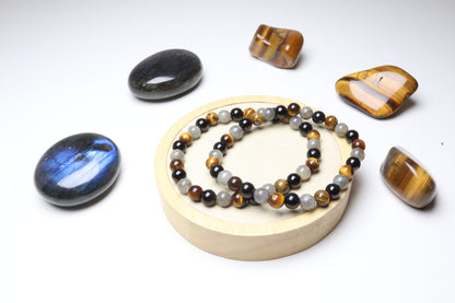 Bracelet Triade Tigre, Obsidienne & Labradorite