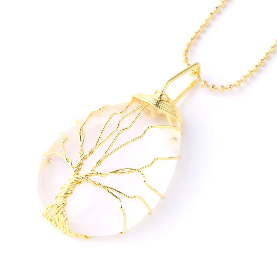 Pendentif naturelle Arbre de vie tressé - Goutte d'eau Dorée