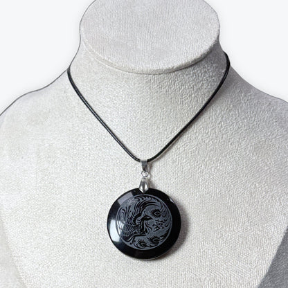 Pendentif Phoenix Obsidienne Noir