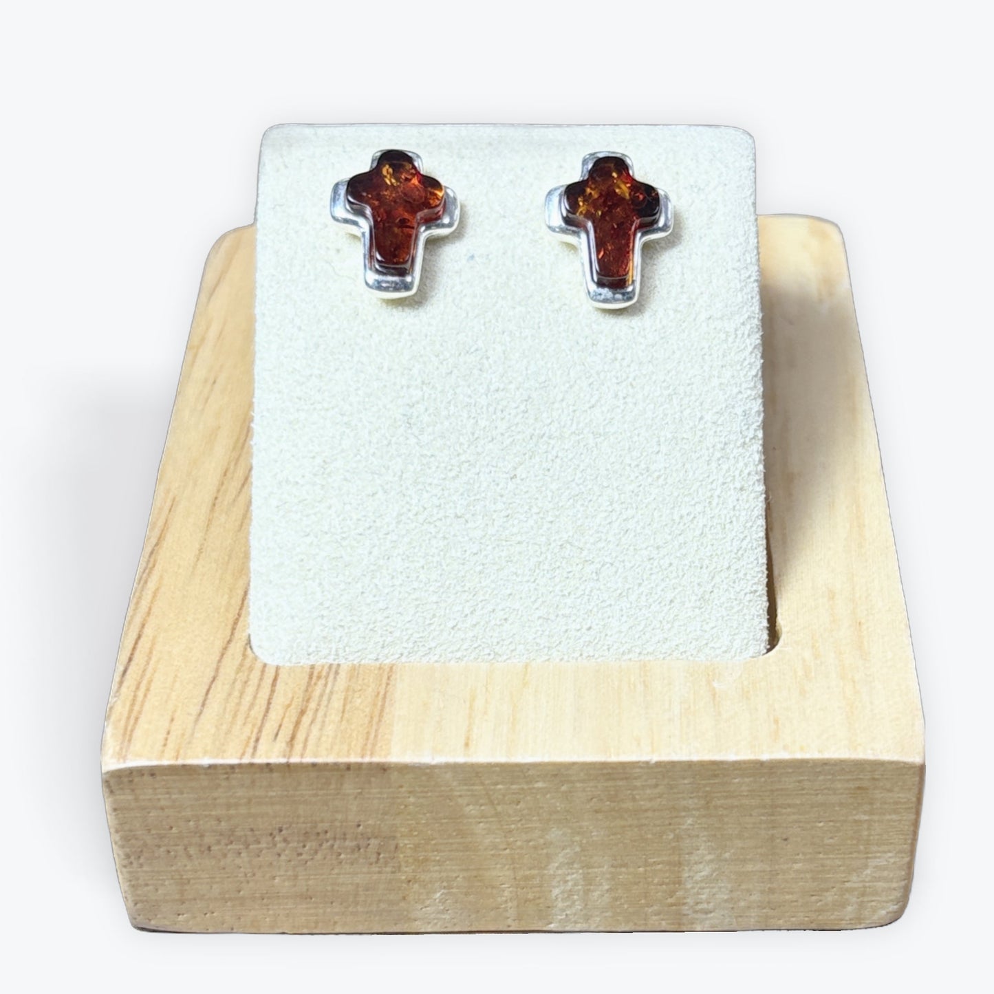 Boucle d'oreilles Ambre taillé en Croix - Argent 925