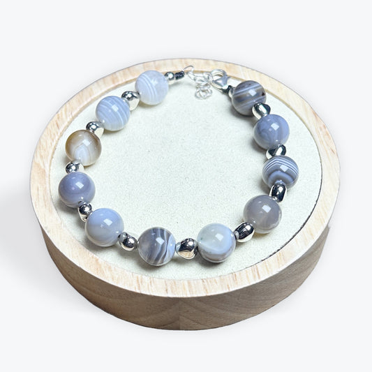 Bracelet Agate Botswana 8mm Avec Apprêts