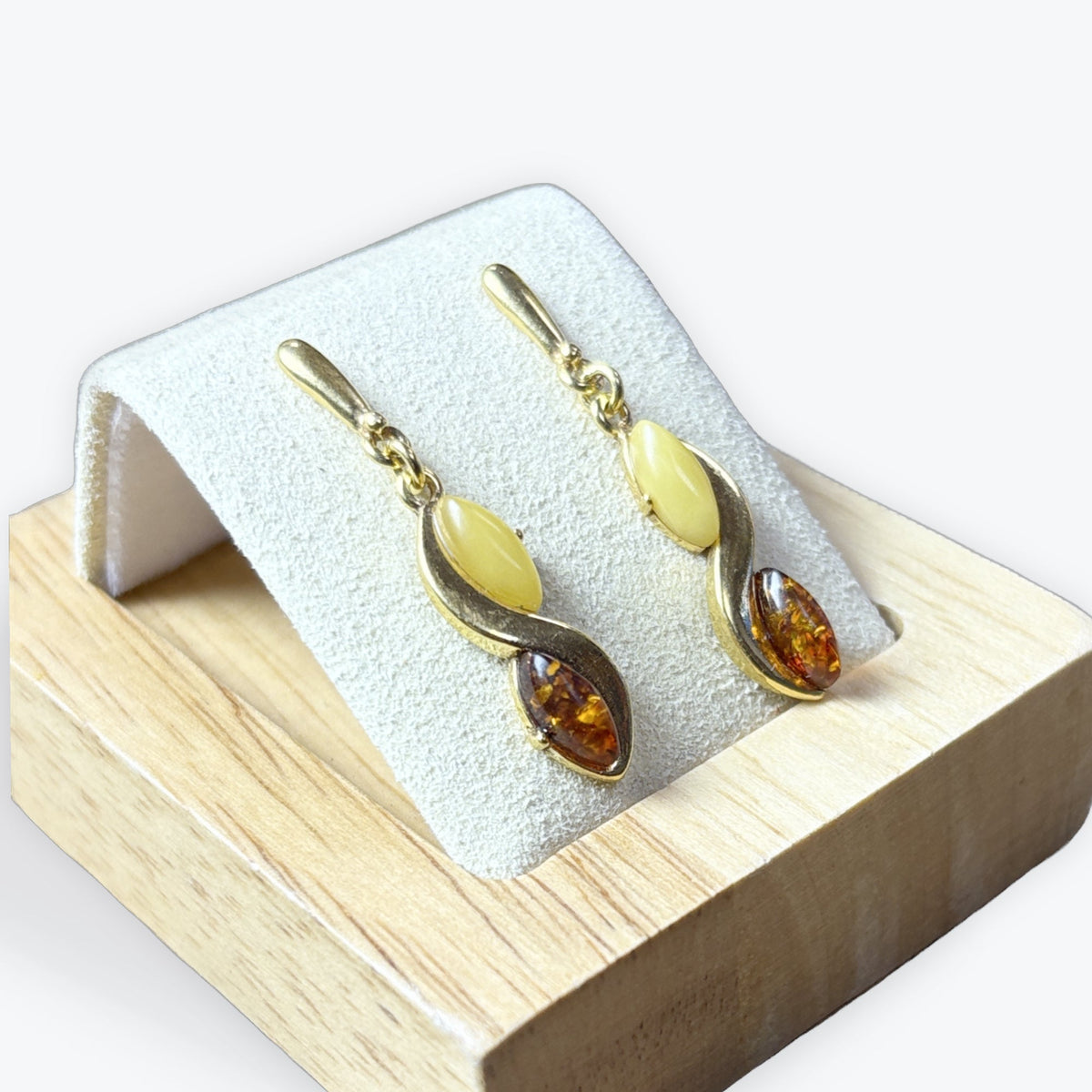 Magnifique boucles pendante avec 8 ambre au total - Argent 925 plaqué or (Vermeil)