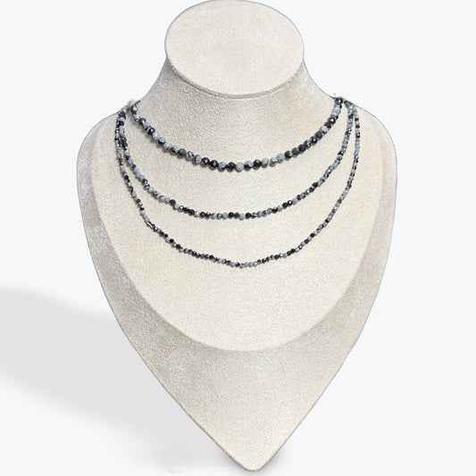 Collier Obsidienne Neige facetté