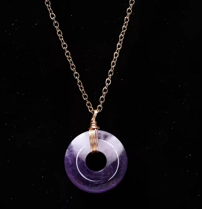 Collier ras du cou boucle de paix en Améthyste avec chaîne en acier inoxydable