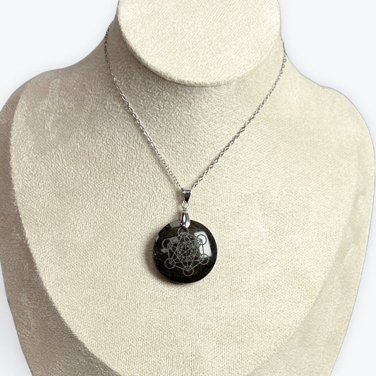 Pendentif Rond Obsidienne gravée