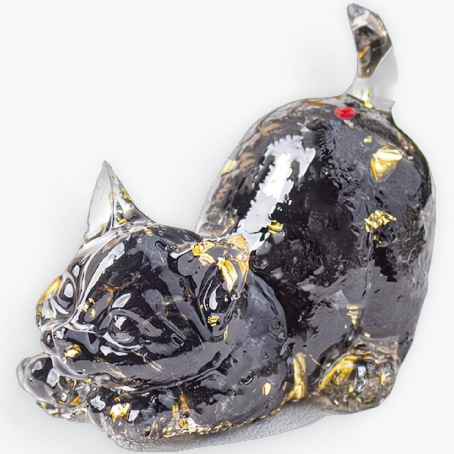 Figurine de Chat en Résine 4,5 cm avec Queue, Décoration en Obsidienne