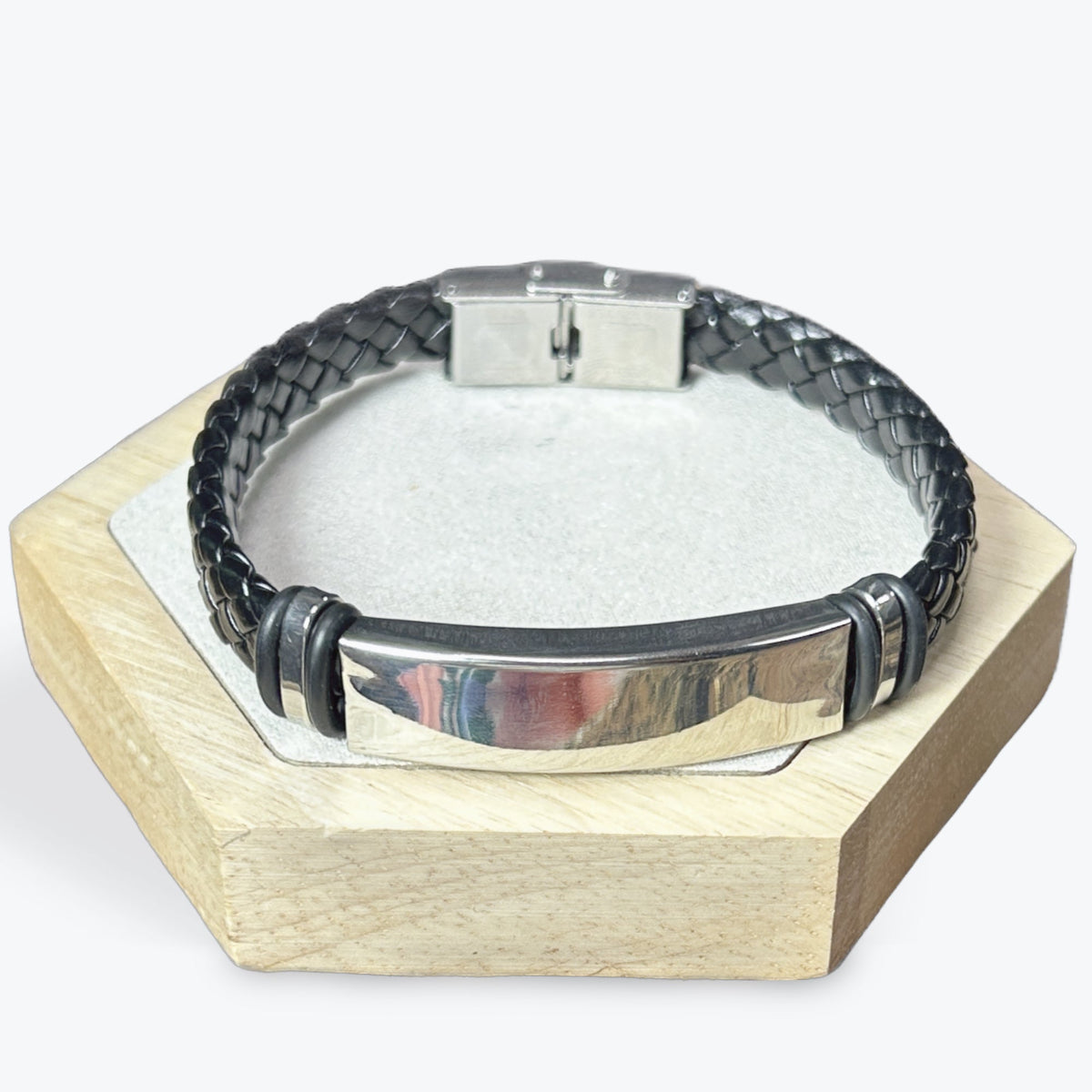 Bracelet Homme Simili Cuir - Acier inoxydable