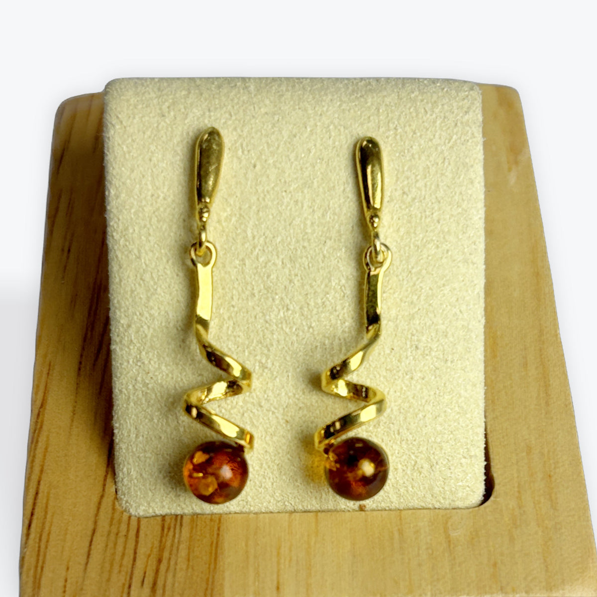 Boucle d'oreilles ambre torsadé vermeil