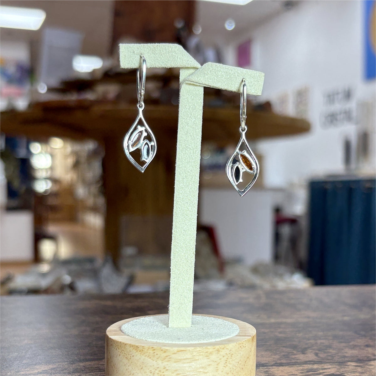 Boucle d'oreilles 2 ambre Marquise multi couleurs - Argent 925